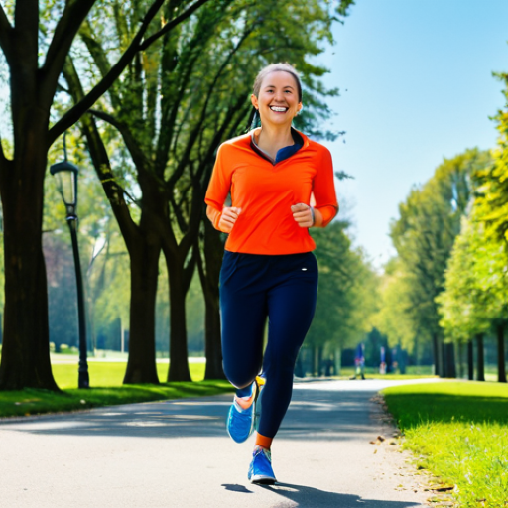 **
"A happy woman fully clothed in athletic wear, jogging in a sunny park, trees and blue sky in the background, safe for work, appropriate content, perfect anatomy, natural proportions, vibrant colors, professional photography, high quality, family-friendly."
**