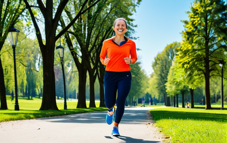 **

"A happy woman fully clothed in athletic wear, jogging in a sunny park, trees and blue sky in the background, safe for work, appropriate content, perfect anatomy, natural proportions, vibrant colors, professional photography, high quality, family-friendly."

**