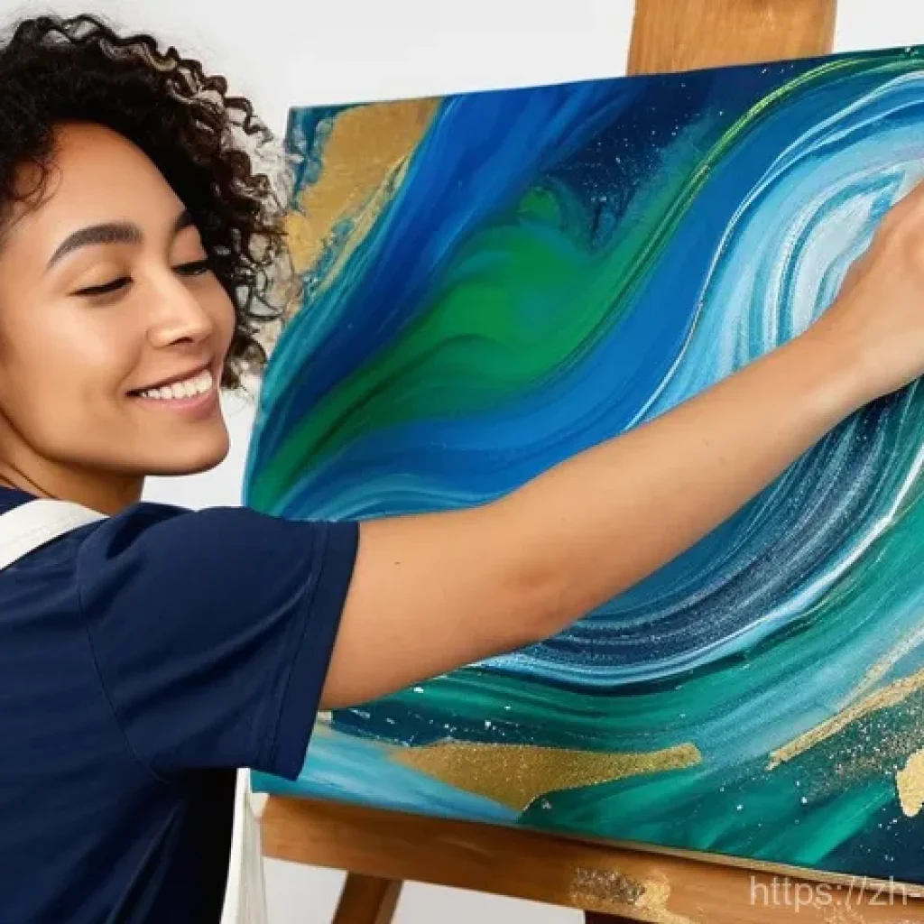 행복을 위한 예술과 창작 활동 - **Fluid Art: A Dance of Colors and Calm**
"A young woman, mid-20s, with short, curly hair, is de...