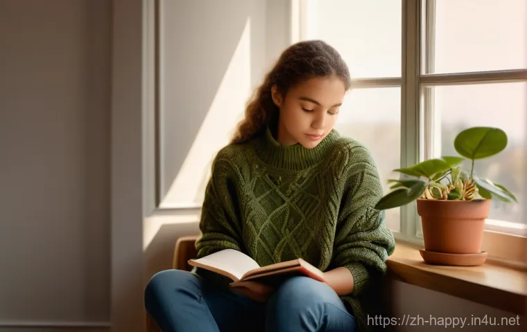 행복한 사람들의 공통점 - Emotional Serenity and Self-Reflection**
A young woman in her late teens, with a calm and thoughtful...