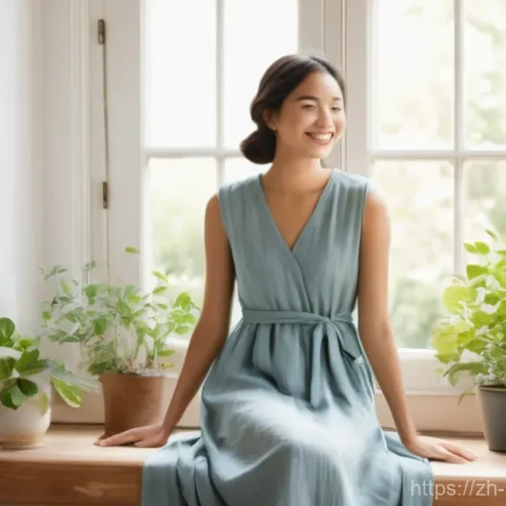 행복을 위한 마음의 평화 찾기 - **Prompt:** A serene young woman in her late 20s, with a gentle and confident smile, sits peacefully...