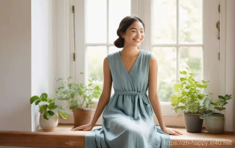 행복을 위한 마음의 평화 찾기 - **Prompt:** A serene young woman in her late 20s, with a gentle and confident smile, sits peacefully...