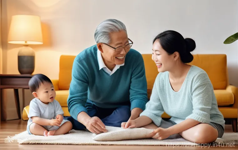 행복의 문화적 차이 - **Eastern Family Harmony and Shared Joy:**
    "A cozy, brightly lit indoor scene featuring a multi-...
