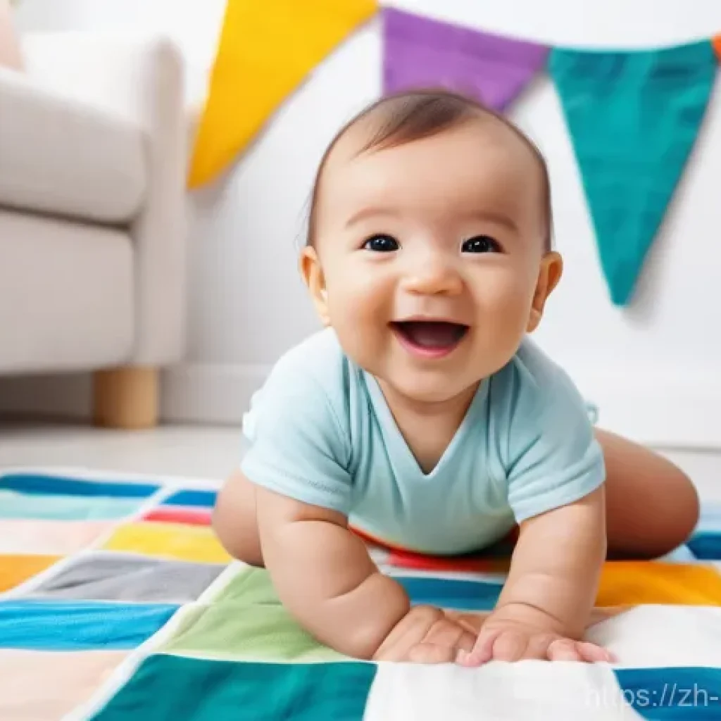 행복을 위한 감성적 자아 찾기 - A joyful, expressive baby, wearing a clean, soft diaper, giggling while reaching for a plush, colorf...
