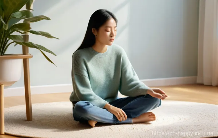 행복을 위한 감정적 지능 높이기 - **Prompt 1: Emotional Self-Discovery and Serenity**
    "A candid, medium shot of a young woman (ear...