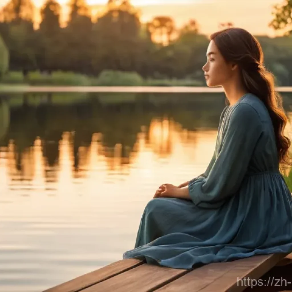 행복한 인생을 위한 철학 - **Prompt for appreciating life's simple moments:**
A young woman with a serene expression, dress...