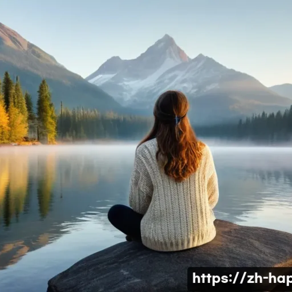 행복을 위한 여행 계획하기 - **Prompt 1: Serene Mountain Lake Retreat**
"A wide shot of a young woman sitting peacefully on a...