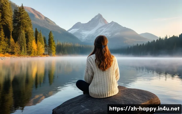 행복을 위한 여행 계획하기 - **Prompt 1: Serene Mountain Lake Retreat**
    "A wide shot of a young woman sitting peacefully on a...