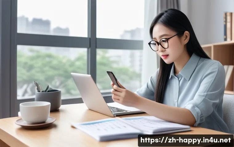 행복한 삶을 위한 돈 관리 - A modern Chinese young professional woman sitting at a minimalist desk in a bright, cozy apartment, ...