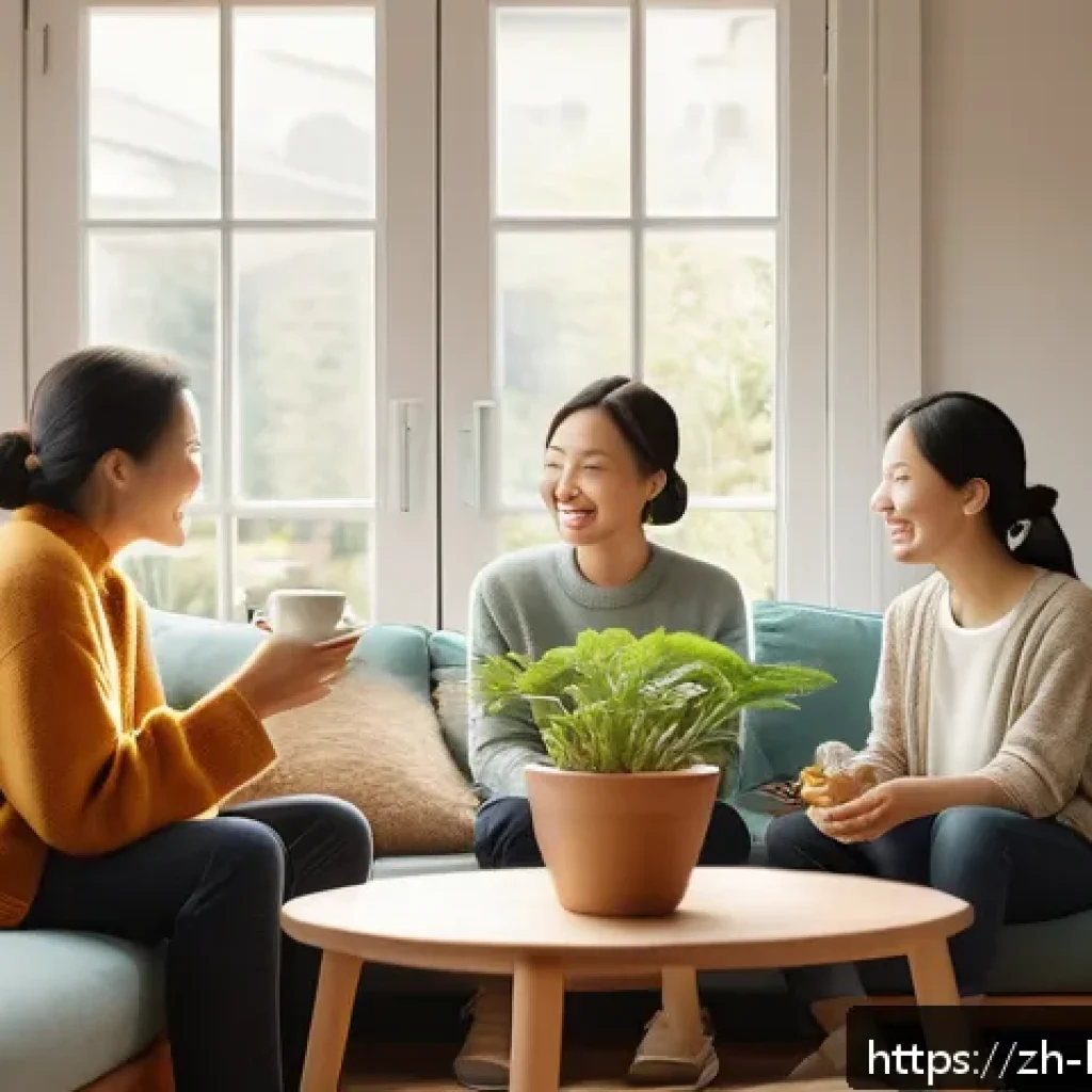 행복을 위한 영감을 주는 영화 - A serene and cozy living room scene bathed in warm, soft natural light filtering through large windo...