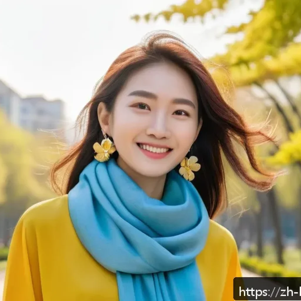 행복한 삶을 위한 패션 스타일 - A young woman expressing joyful self-confidence through fashion, wearing a bright yellow blouse pair...