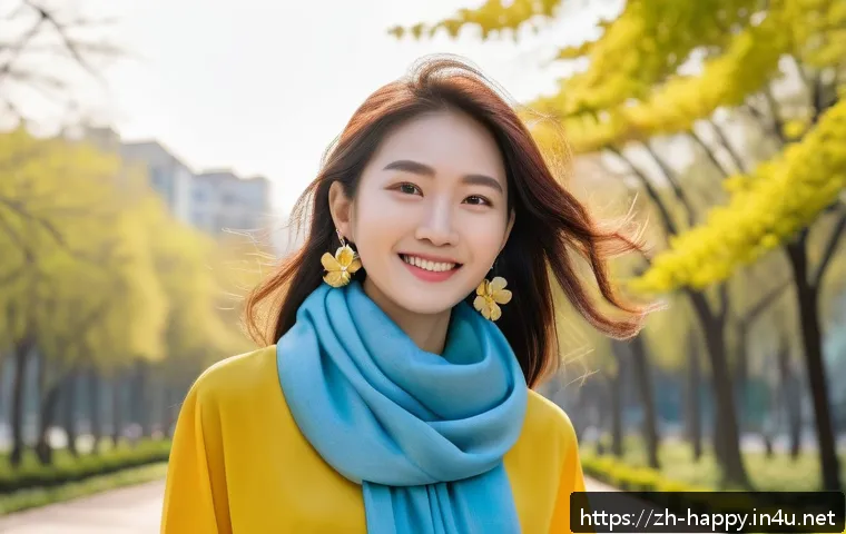 행복한 삶을 위한 패션 스타일 - A young woman expressing joyful self-confidence through fashion, wearing a bright yellow blouse pair...